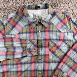 Bullhead western Mens Large Plaid Snap‎ Front Shirt Multicolor Cotton cowboy